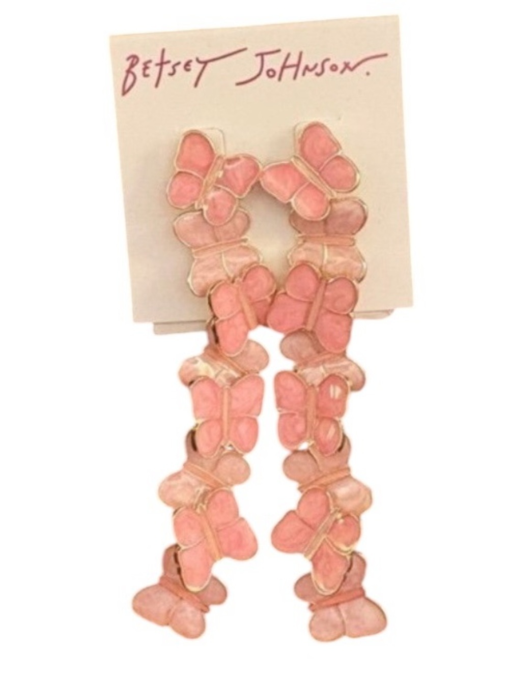 BETSEY JOHNSON Sweetheart Swoon Pink Shell Butterfly Dangle Earrings NEW NWT